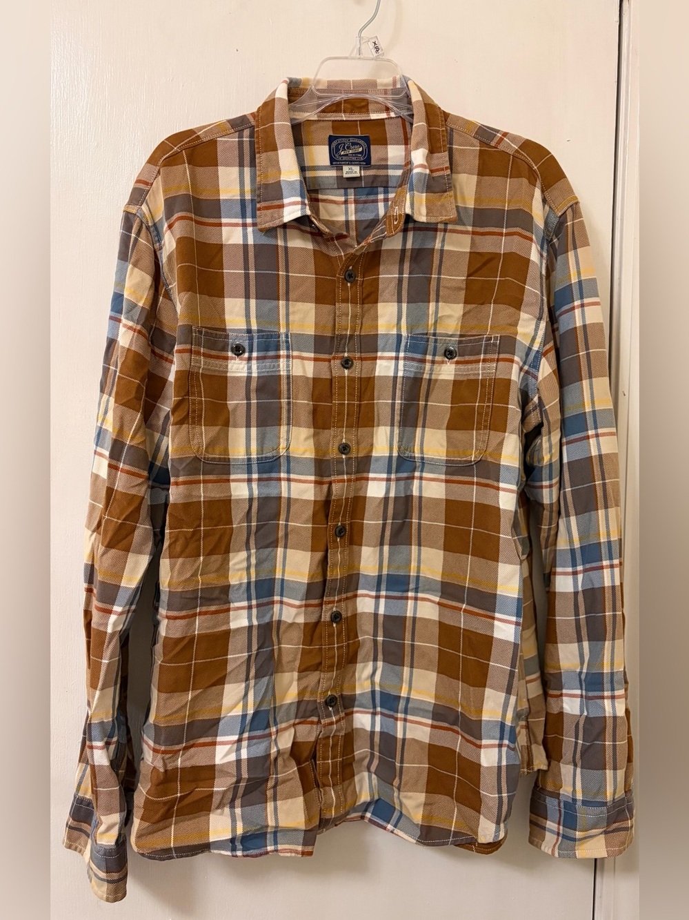 J. Crew Brown, Cream & Blue Plaid Shirt